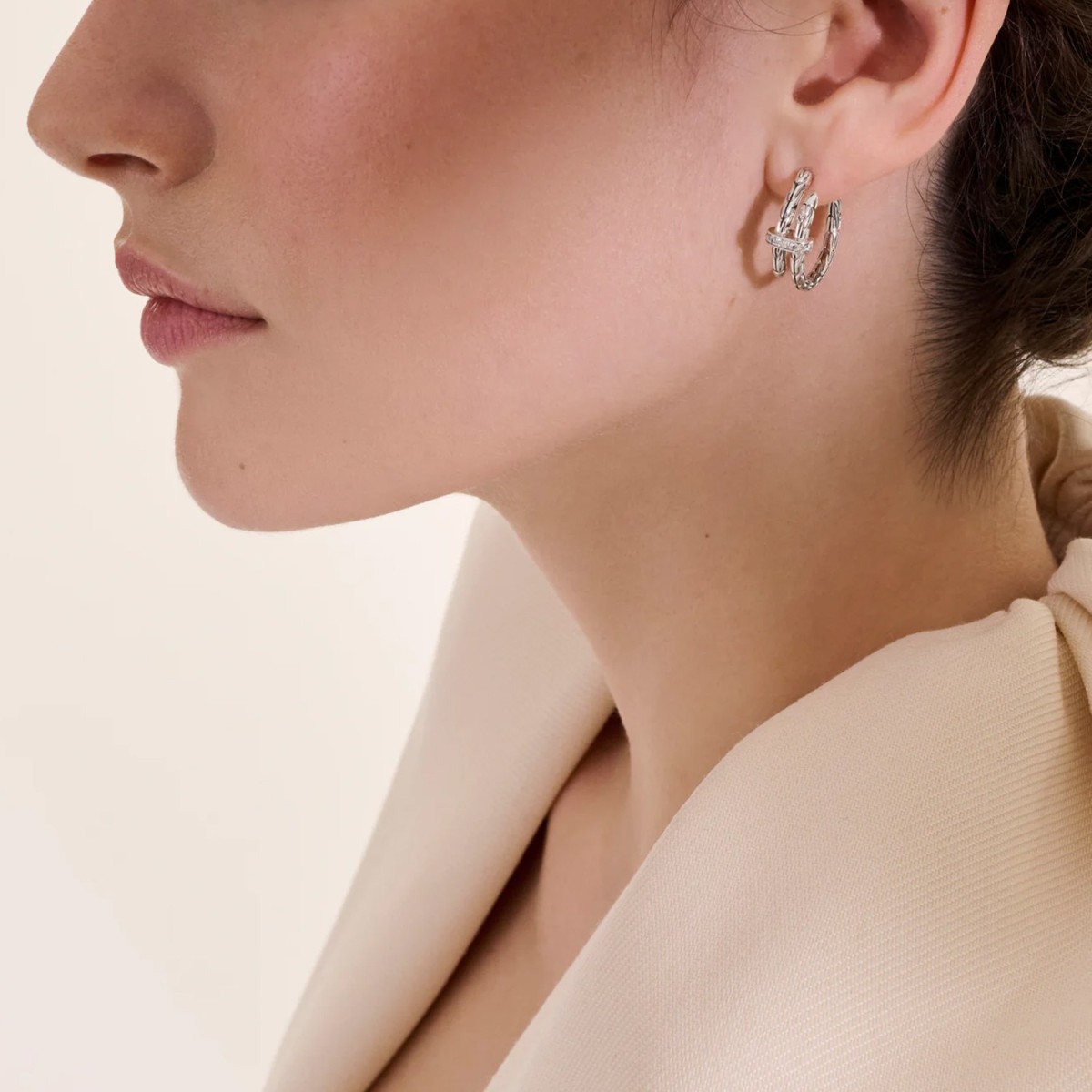 Spear Hoop Earrings in Sterling Silver & White Diamonds