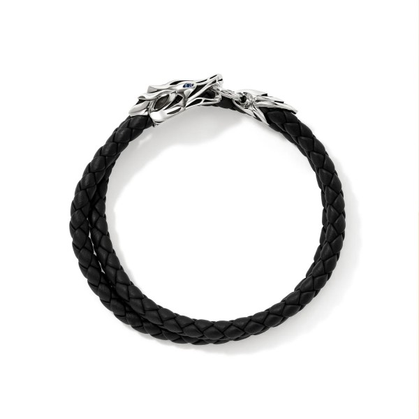 Naga Bracelet in Leather and Silver with Sapphire