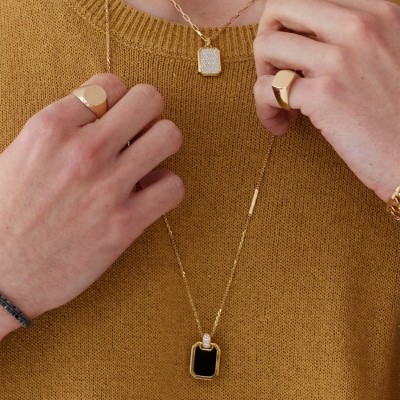 Collaret d'Or groc amb Ònix Negre i Diamants – 80cm