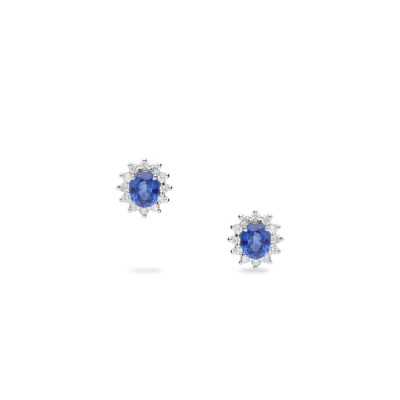 Grau Rosette Earrings with Blue Sapphire and Diamonds