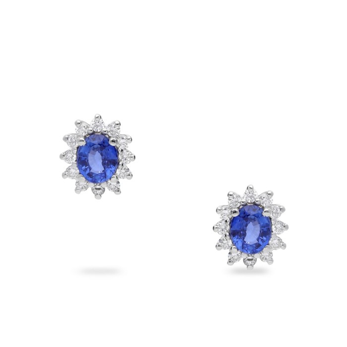 White Gold Earrings with Diamonds and Blue Sapphire