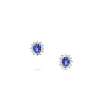White Gold Earrings with Diamonds and Blue Sapphire