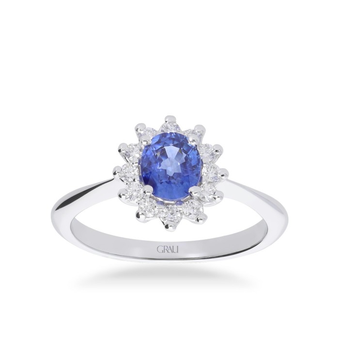Grau Ring with Diamonds and Blue Sapphire