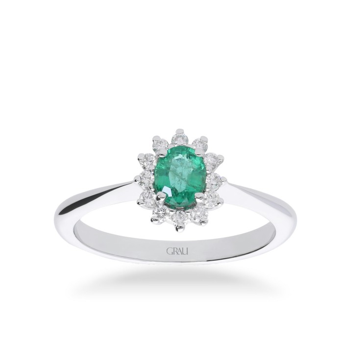 Grau Rosette Ring in White Gold with Emerald