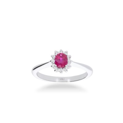 Grau Rosette Ring in White Gold with Ruby and Diamonds