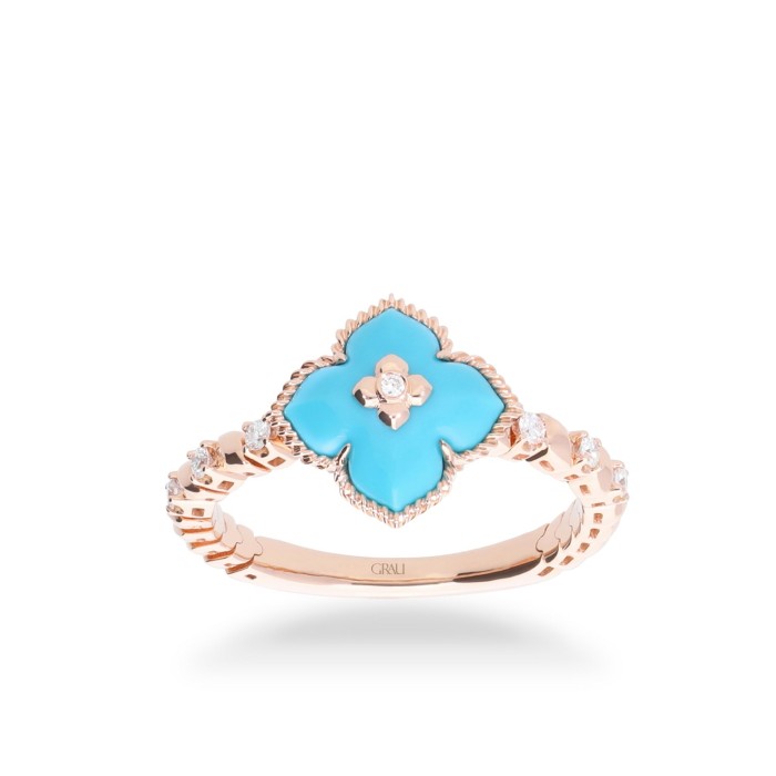Grau Ring with Diamonds and Turquoise Flower