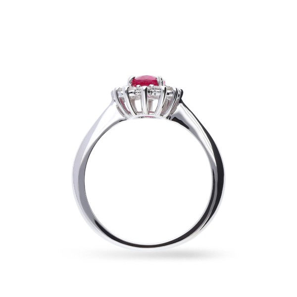 Anillo Rosetón con Rubí y Diamantes en Oro Blanco