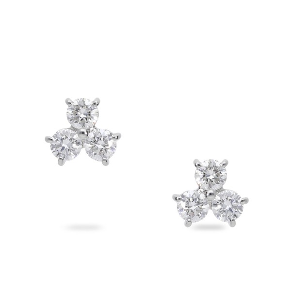 Three Diamond Button Earrings White Gold Grau