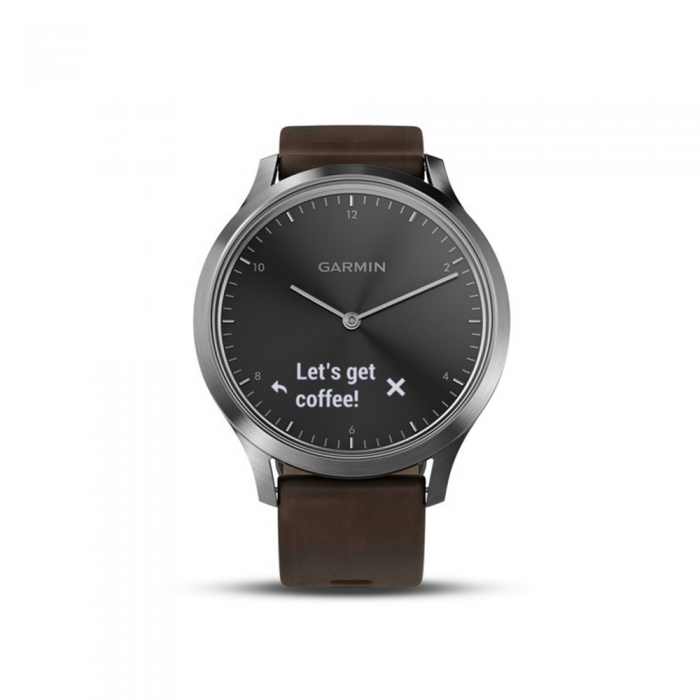 Vívomove® HR watchSilver with dark brown leather strap