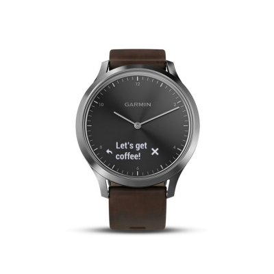 Vívomove® HR watchSilver with dark brown leather strap