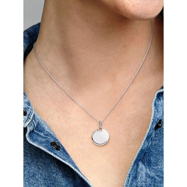 Pandora Engravable Round Pendant in Silver