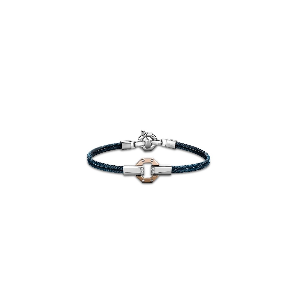 Pulsera Baraka 316L 20 cm en Acero y Oro Rosa con diamantes