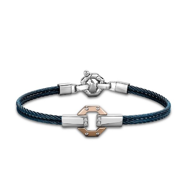 Pulsera Baraka 316L 20 cm en Acero y Oro Rosa con diamantes
