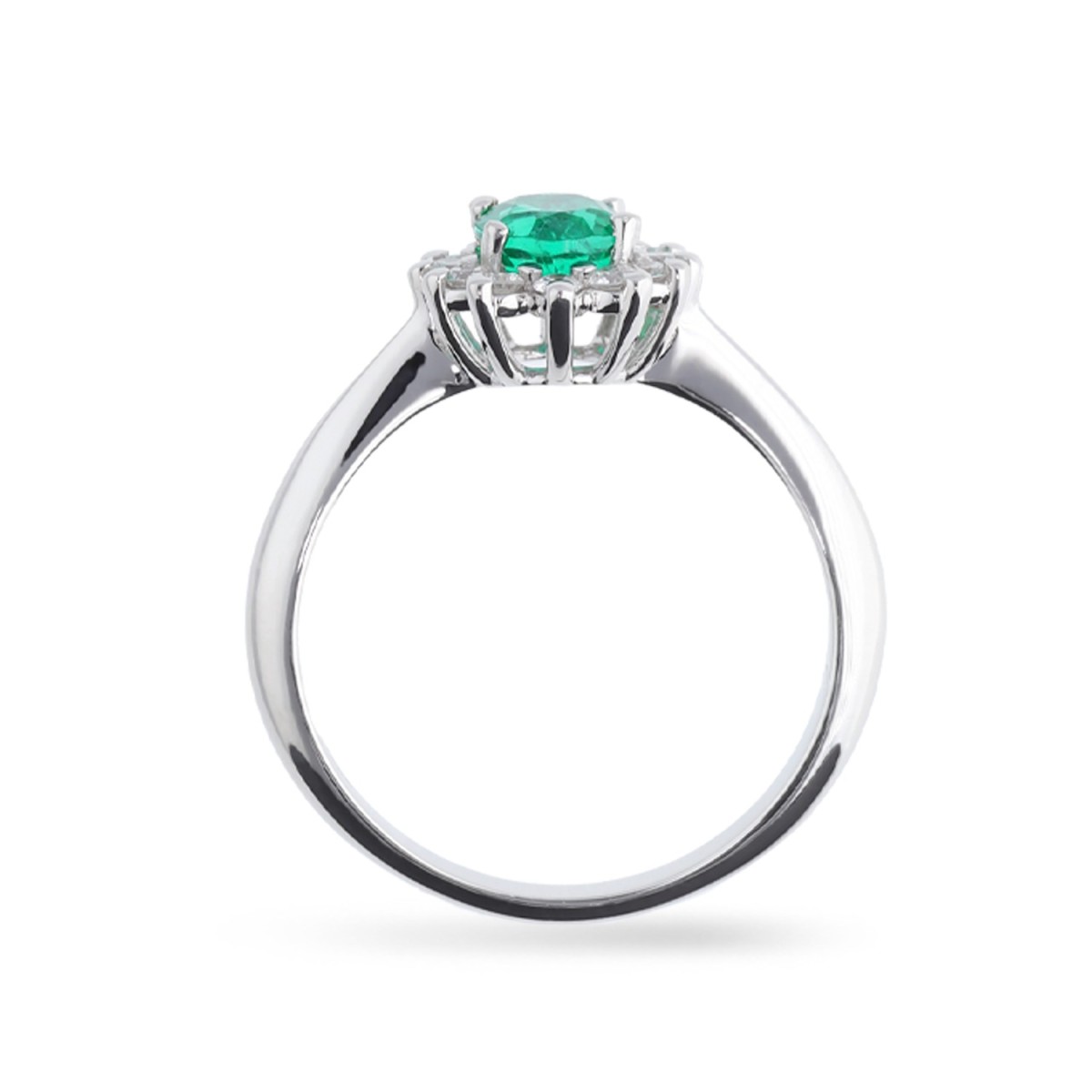 Roseton Grau Ring with Diamonds and Central Emerald