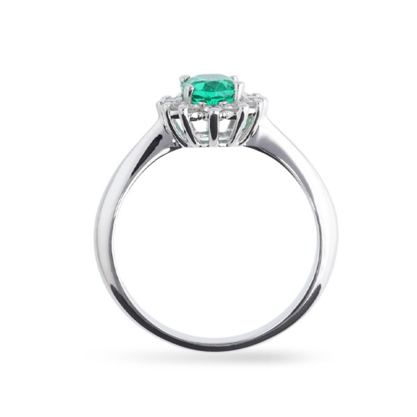 Roseton Grau Ring with Diamonds and Central Emerald