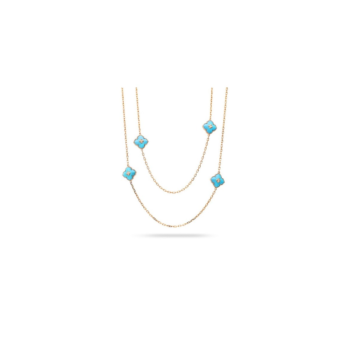 Gargantilla Floral de Oro Rosa con Diamante y Turquesa