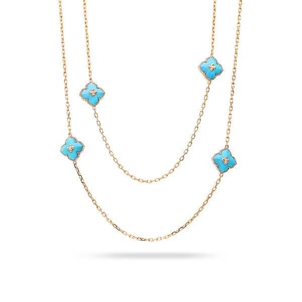 Gargantilla Floral de Oro Rosa con Diamante y Turquesa