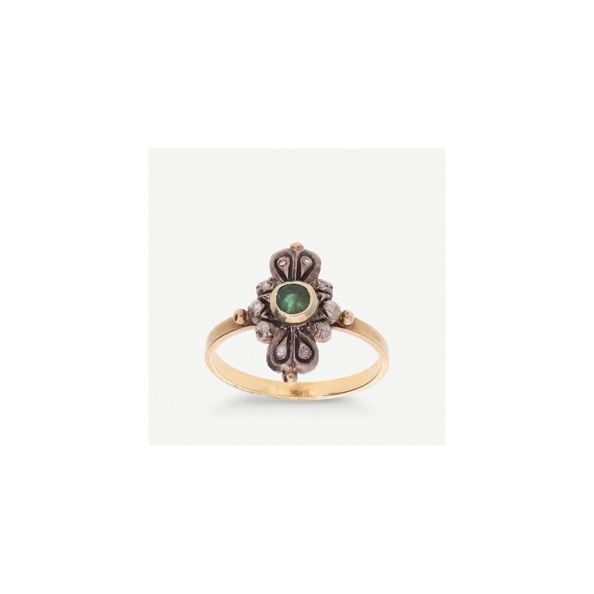 Anillo Grau Oro Amarillo 18k con Diamantes y Esmeralda