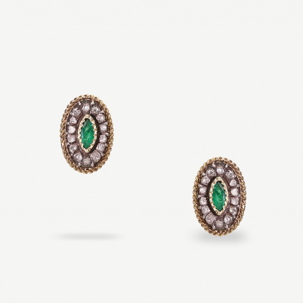 Pendientes Grau Oro Amarillo con Diamantes y Esmeralda