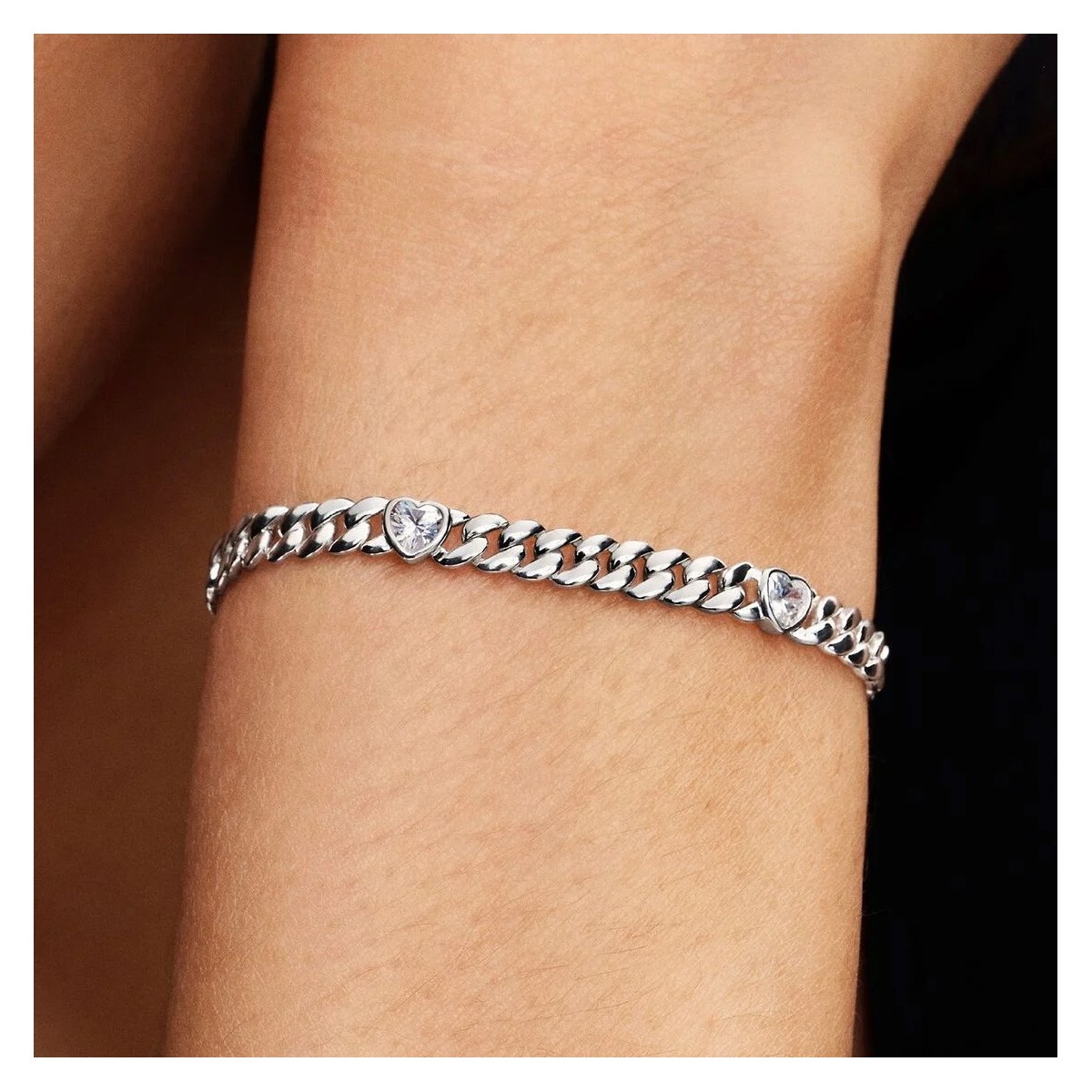 Cuban Chain Bracelet with Hearts