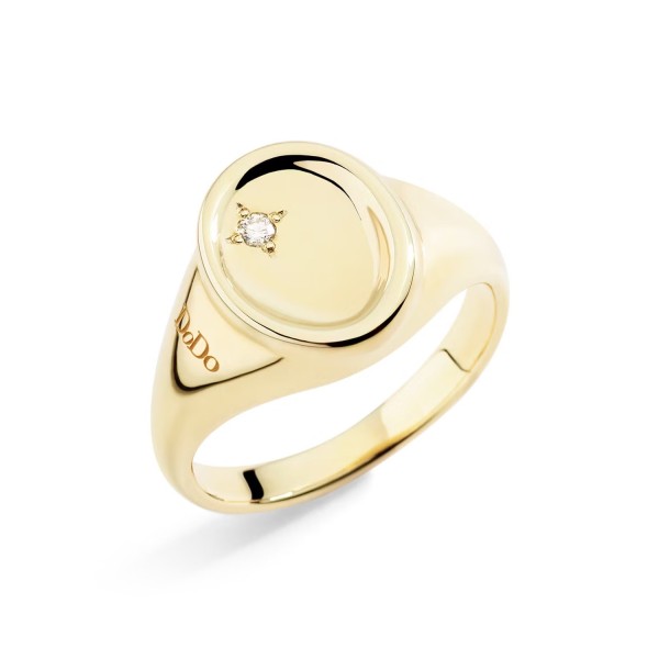 Anell de Segell d’Or Groc amb Diamants blancs