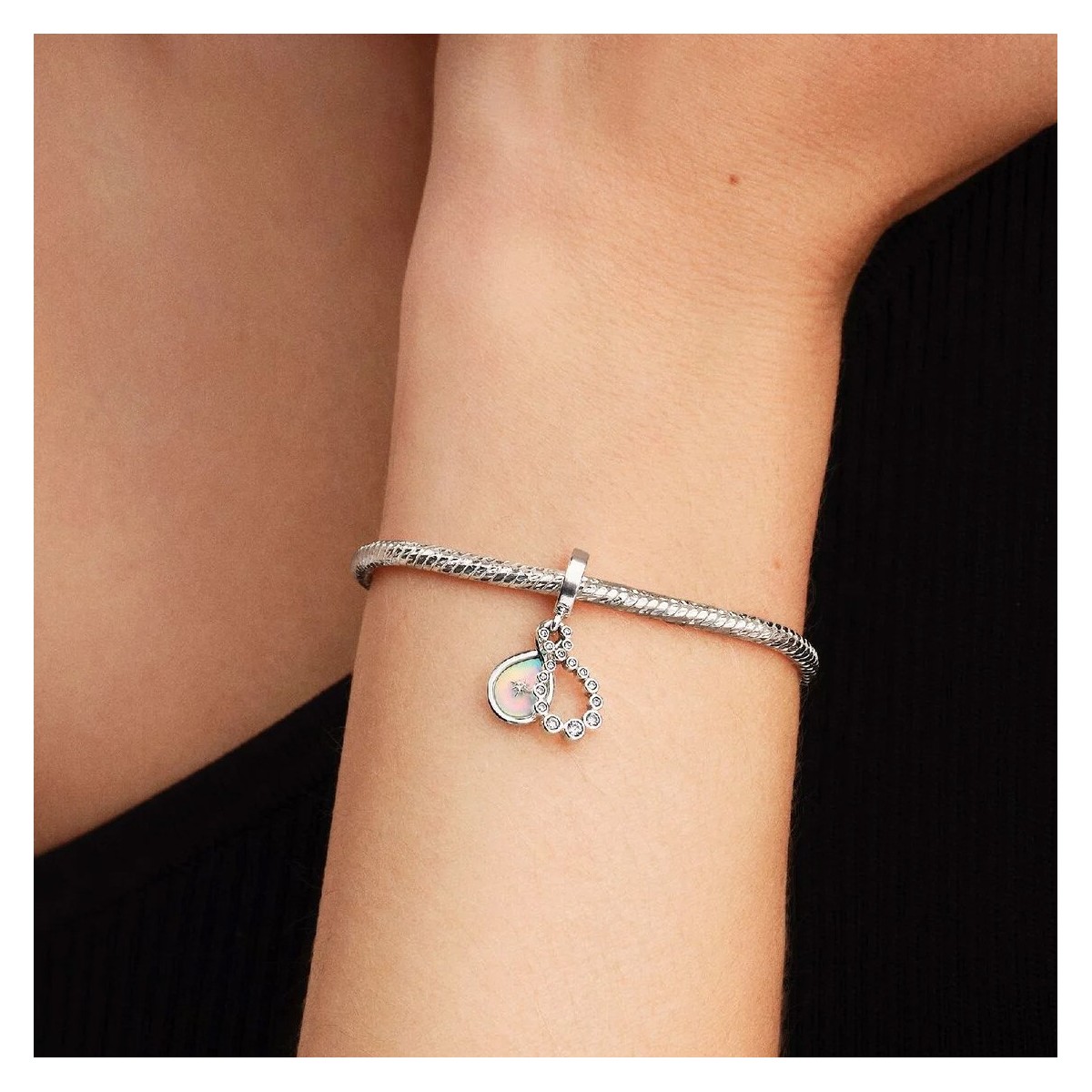 Charm Colgante Doble Infinito Opalescente en Plata de Ley