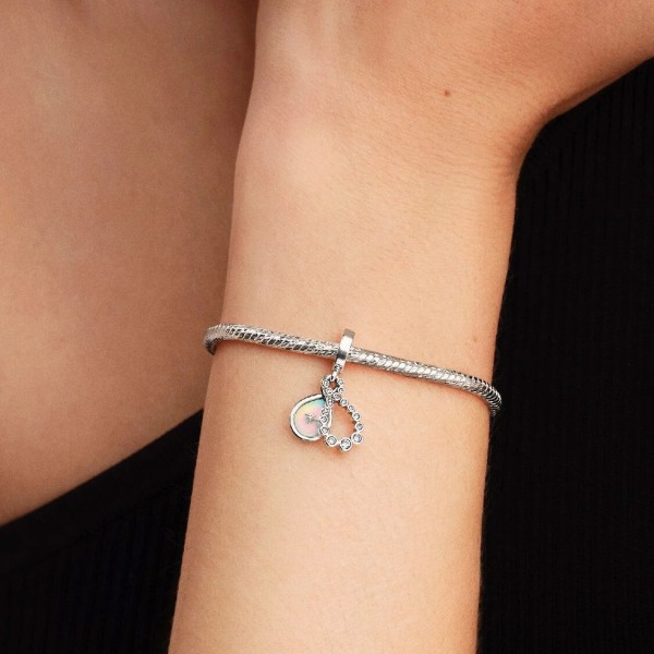 Charm Colgante Doble Infinito Opalescente en Plata de Ley