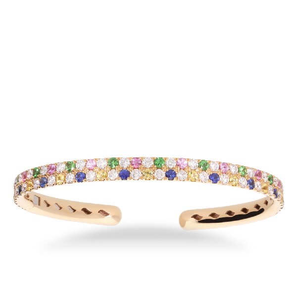 Rainbow slave bracelet with diamonds and sapphires in rose gold
