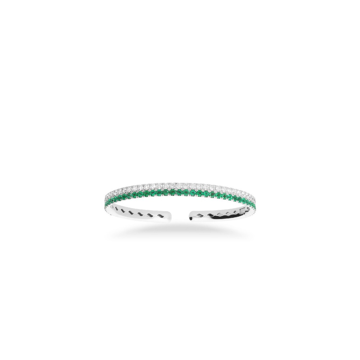 White gold slave bracelet with Diamonds and Emeralds