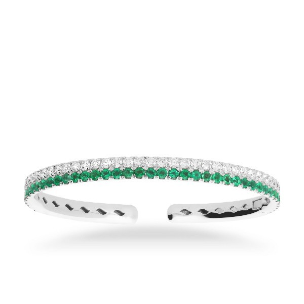White gold slave bracelet with Diamonds and Emeralds