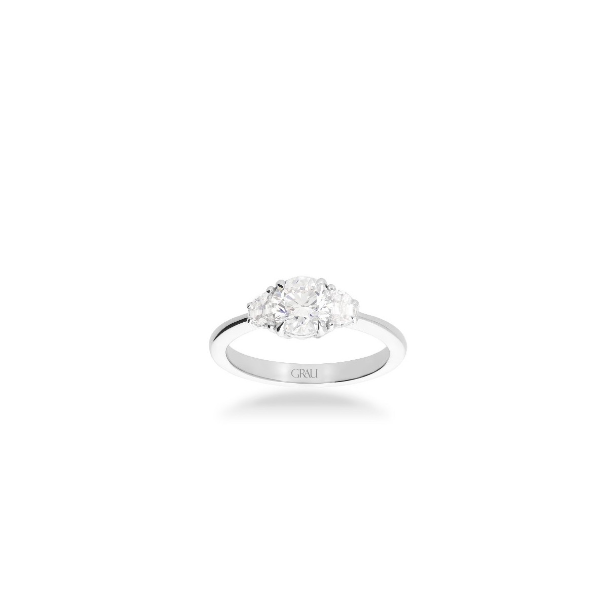 Trilogy Ring in White Gold with Central Diamond & Side Diamonds