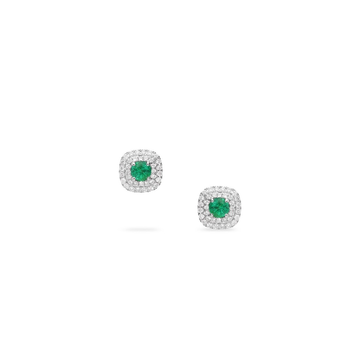 Rosette earrings with central emerald (1.02ct) and double halo of diamonds (0.54ct)