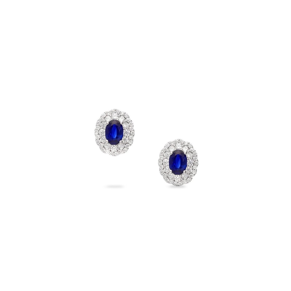 Rosetón White-Gold Earrings with Central Blue Sapphire (1.63ct) and Double Diamond Halo (1.10ct)