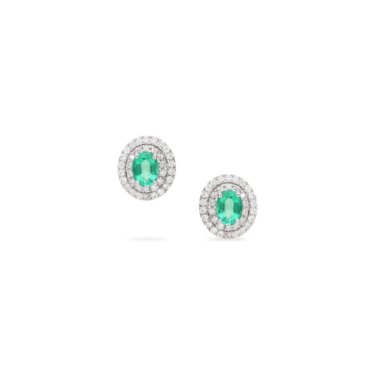 Rosette earrings with emerald (0.66ct) and double halo of diamonds (0.32ct)