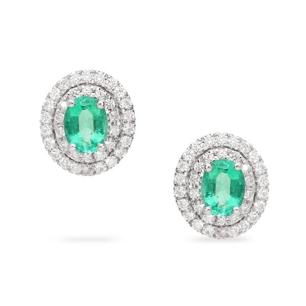 Rosette earrings with emerald (0.66ct) and double halo of diamonds (0.32ct)