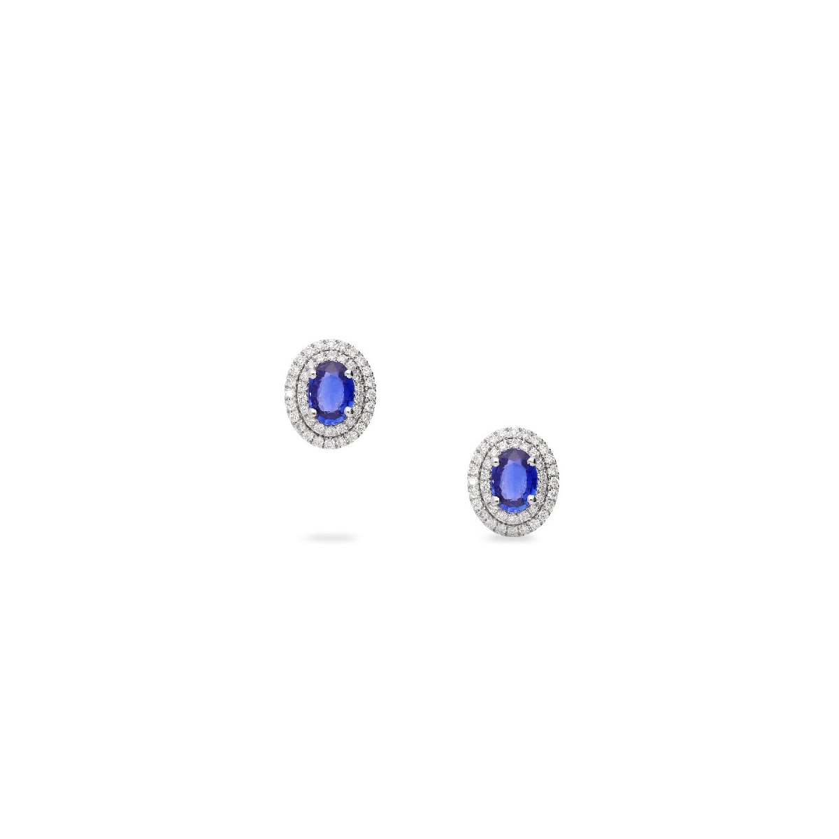 Rosette earrings with blue sapphire (1.64ct) and double halo of diamonds (0.44ct)