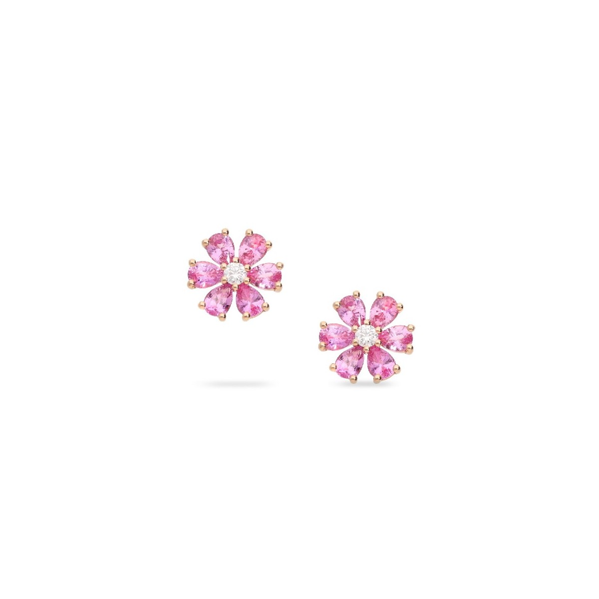 Bouquet Rose Gold Earrings with Pink Sapphires (2.33ct) and Central Diamond (0.12ct)