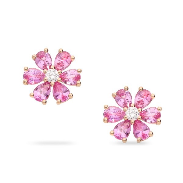 Bouquet Rose Gold Earrings with Pink Sapphires (2.33ct) and Central Diamond (0.12ct)