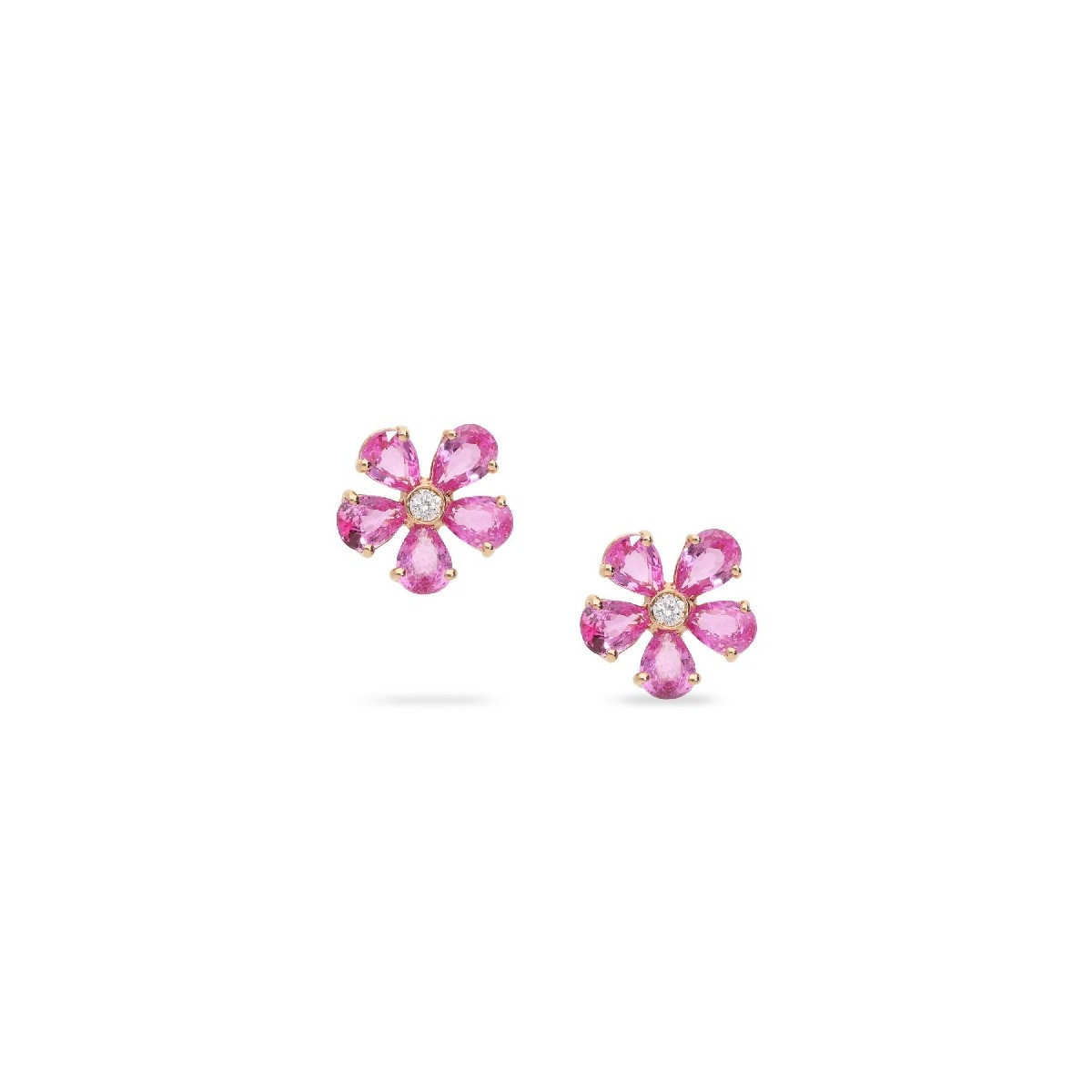 Bouquet Rose Gold Earrings with Pink Sapphires (/5.10ct) and Central Diamond (0.10ct)