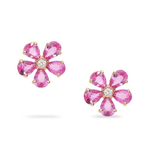 Bouquet Rose Gold Earrings with Pink Sapphires (/5.10ct) and Central Diamond (0.10ct)