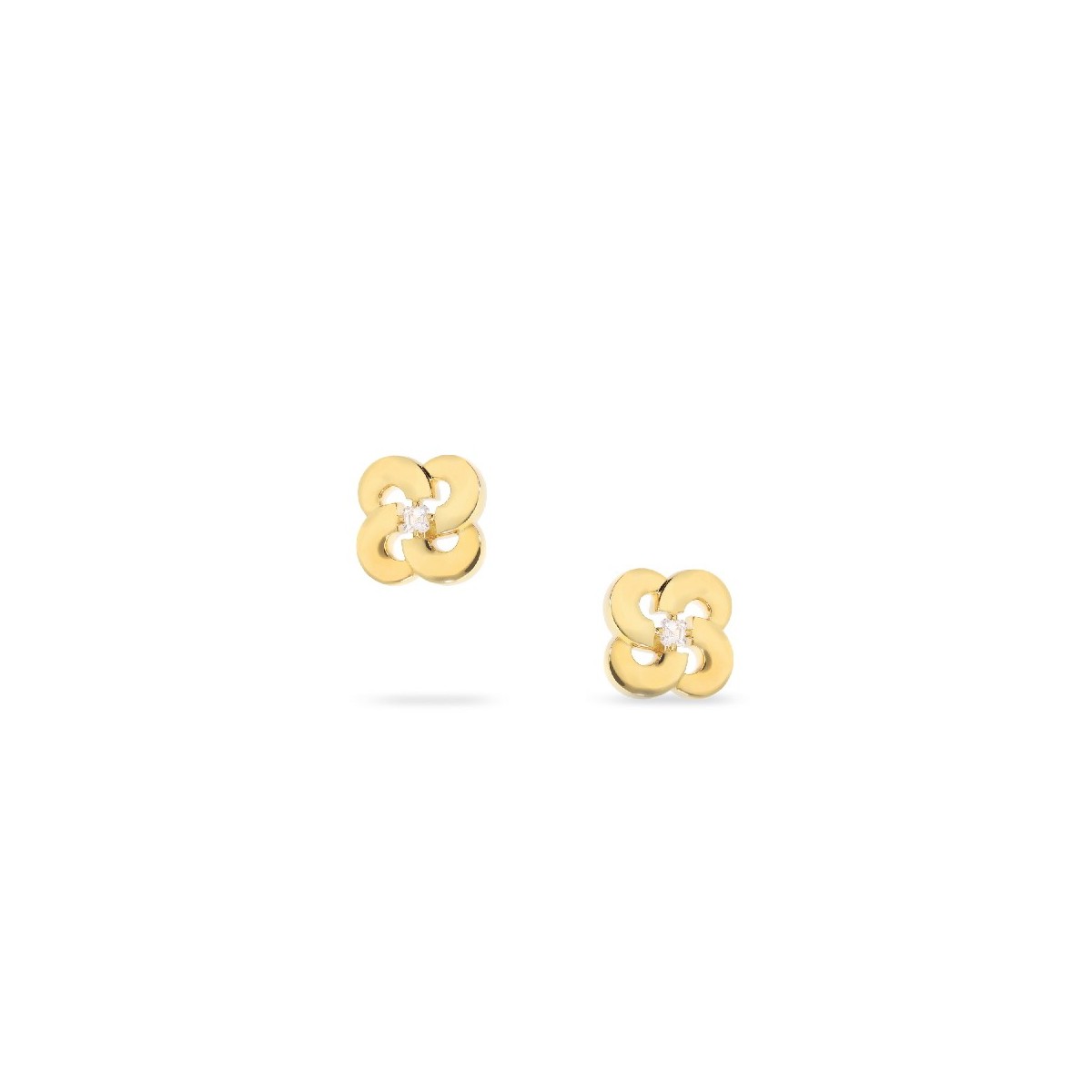 Yellow Gold Flower Earrings with Central Diamond (0.22ct)