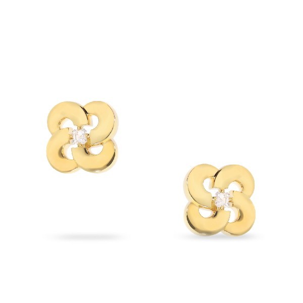 Yellow Gold Flower Earrings with Central Diamond (0.22ct)