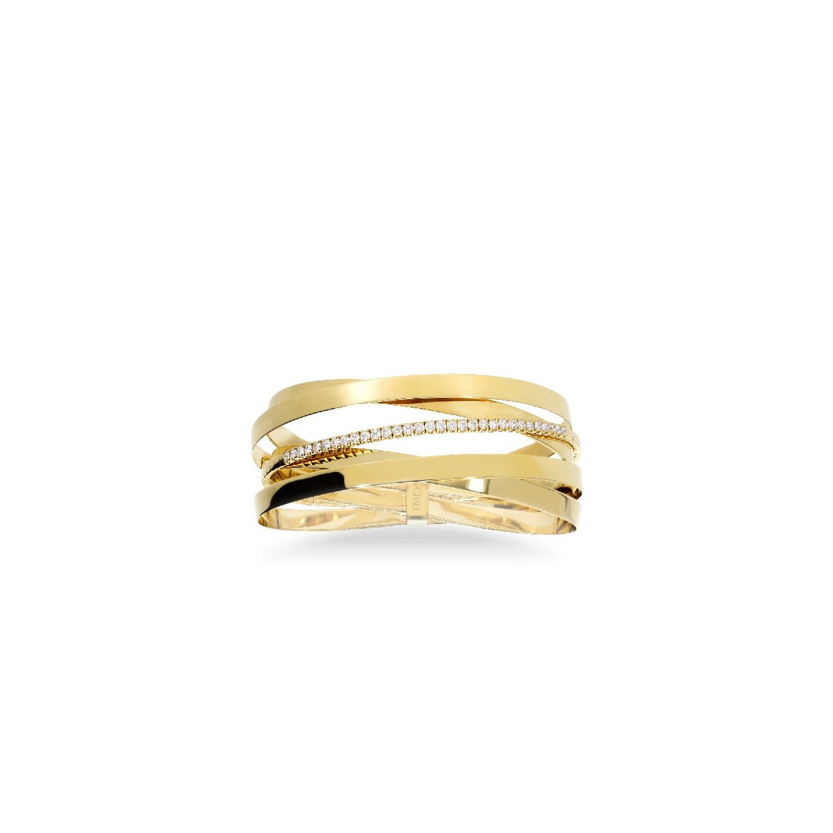 Grau Yellow Gold Bangle with Central Rings and Two Diamond Strips (0.90ct)