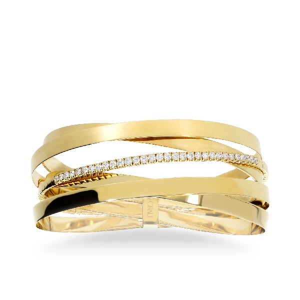 Grau Yellow Gold Bangle with Central Rings and Two Diamond Strips (0.90ct)