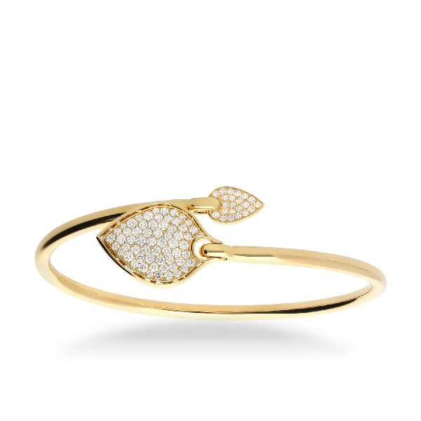 Grau Yellow Gold Slave Bracelet with Two Leaves in Pavé of Diamonds (0.82ct)