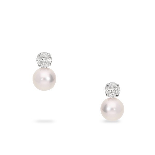 Grau Earrings with 8 mm Pearl and Diamond Button
