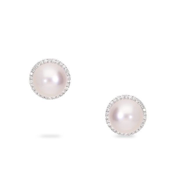 Pearl earrings 9 mm with a border of diamonds 0.30ct – Grau