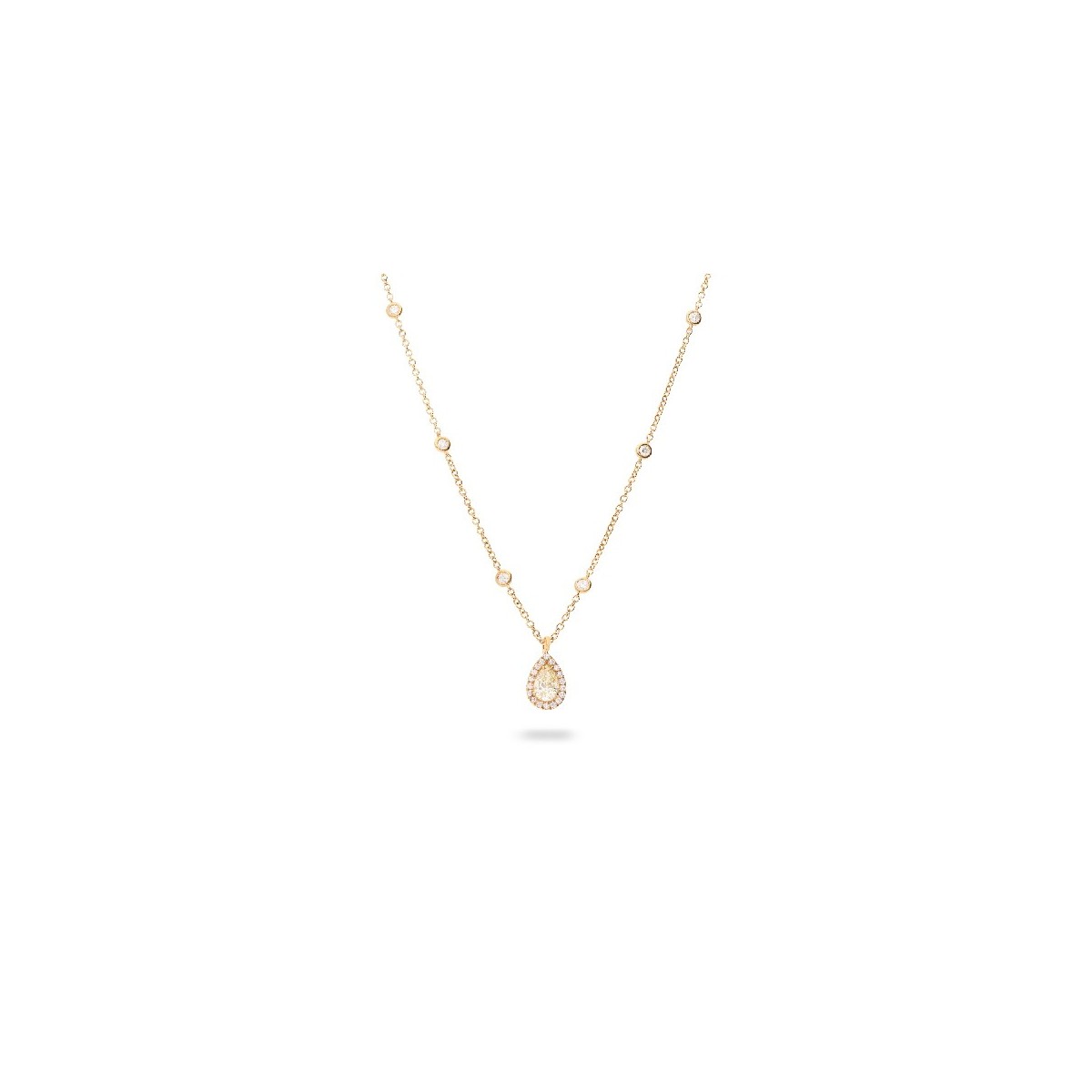 Rose Gold Necklace with Fancy Diamond and Pear-Cut Diamond Halo