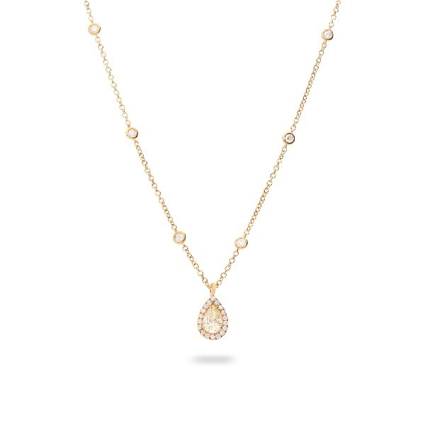 Rose Gold Necklace with Fancy Diamond and Pear-Cut Diamond Halo