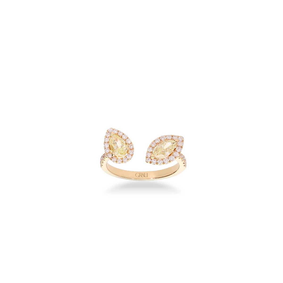 Rose Gold Open Ring with Fancy Diamond and Diamond Halo